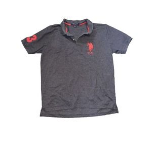 US polo Assn Polo Men’s Grey Red Big pony XL Short Sleeve USPA Dressy Shirt